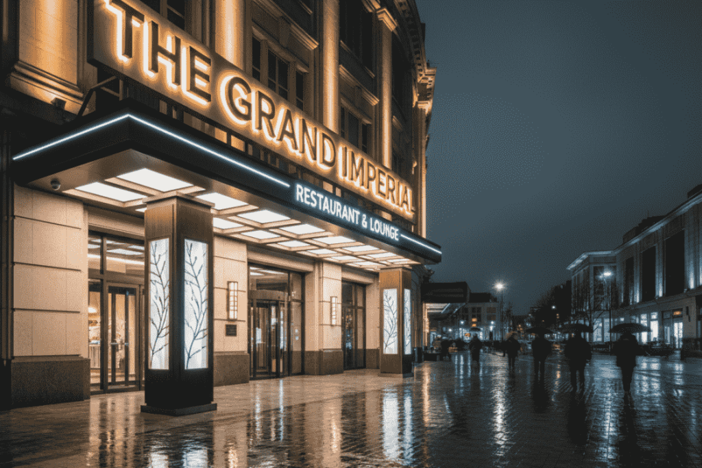 Vibrant LED neon signs attracting customers to a cafe storefront.
