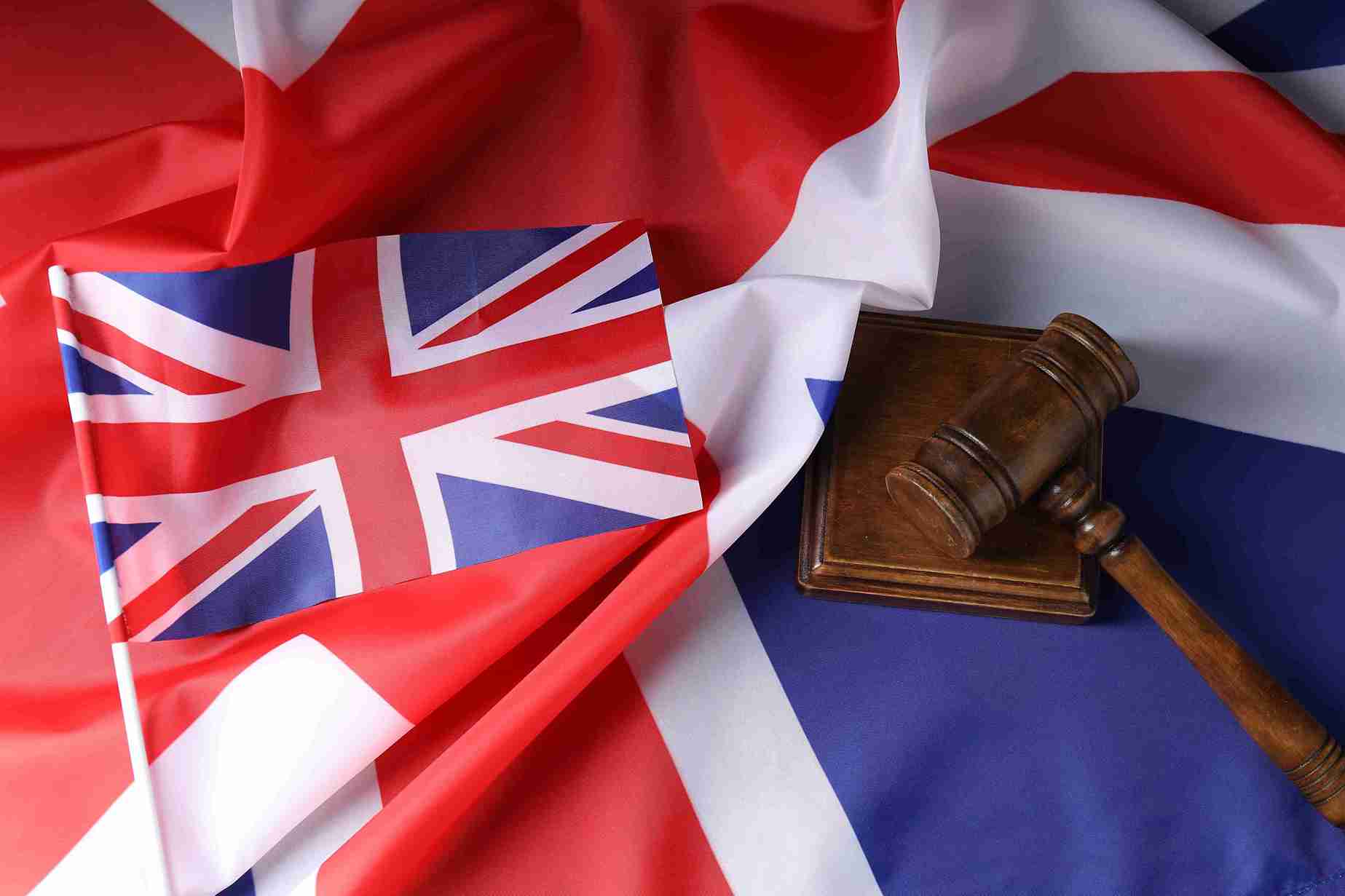 UK flag with Gavel showing the nation justice.